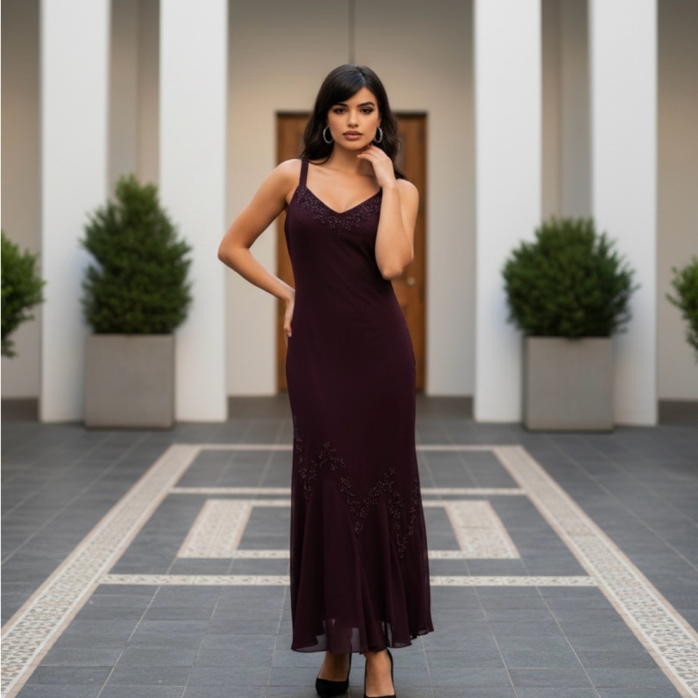 Y2K Deep Purple Beaded Midi Dress